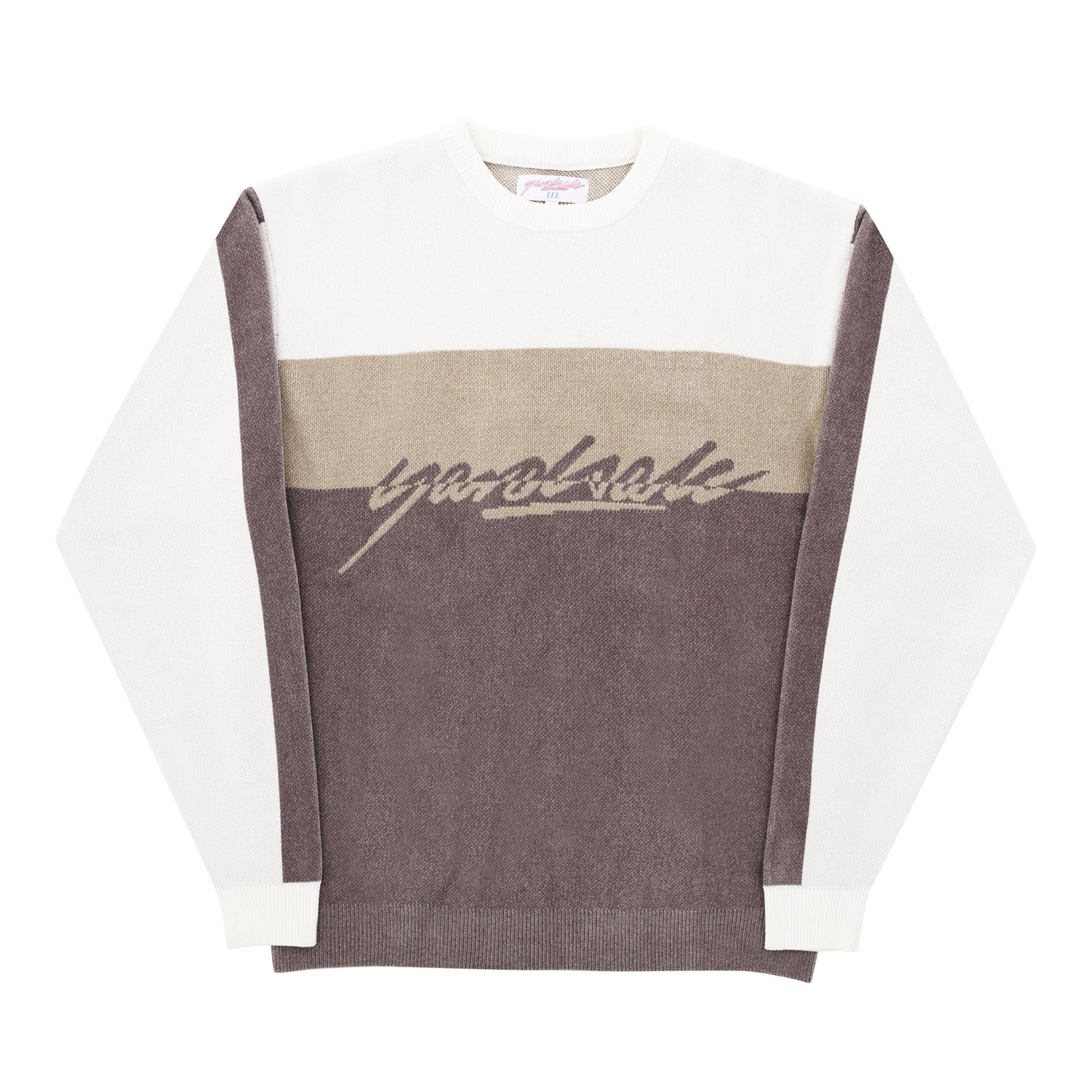 Chenille Script Knit (White/Brown/Tan)
