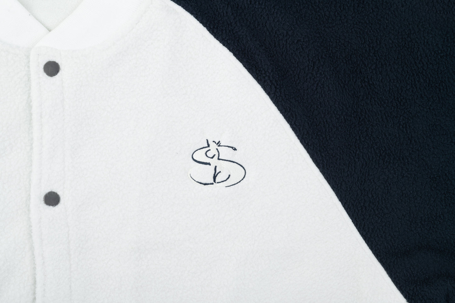 Fleece Bomber (White/Navy)