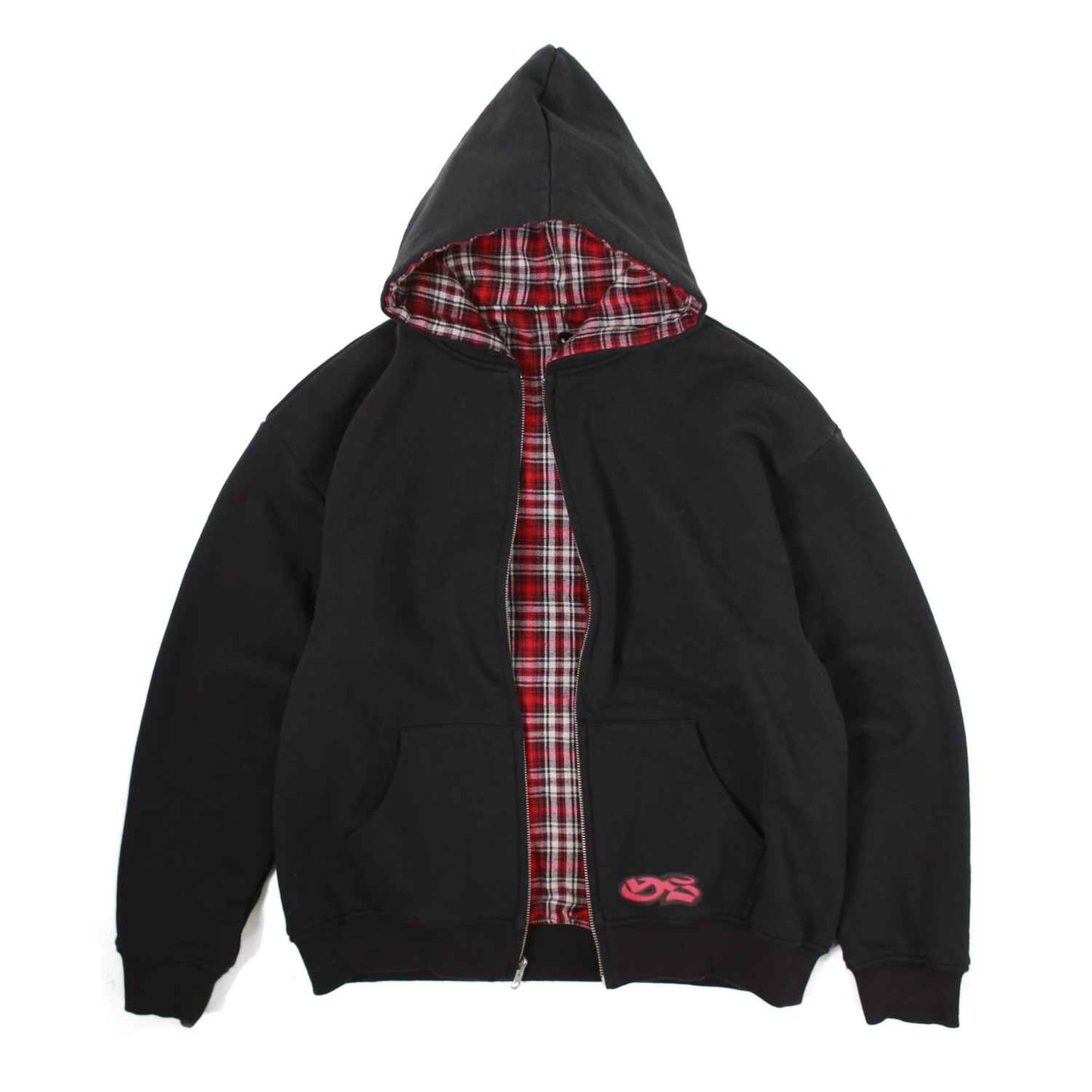 REVERSIBLE FLANNEL HOOD (RED BLACK)